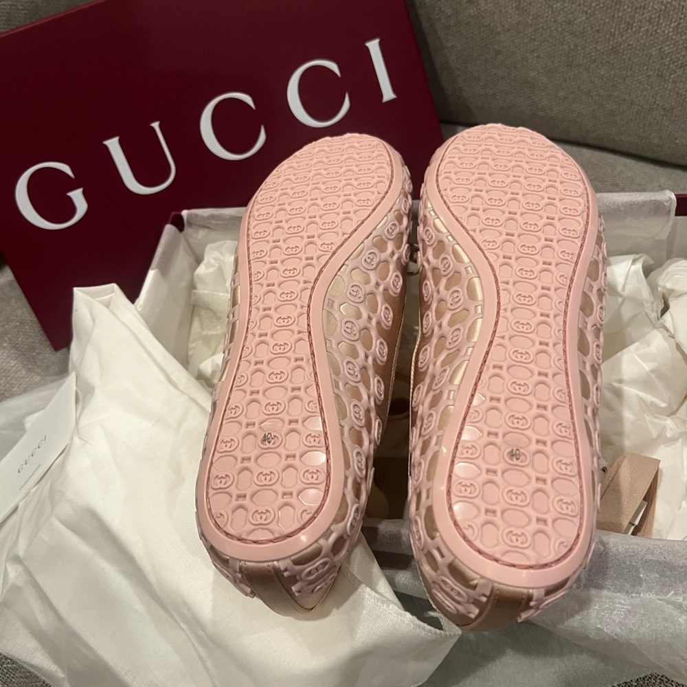 New Gucci Light Pink Ribbon Ballet Flats GG logo - Picture 10 of 15